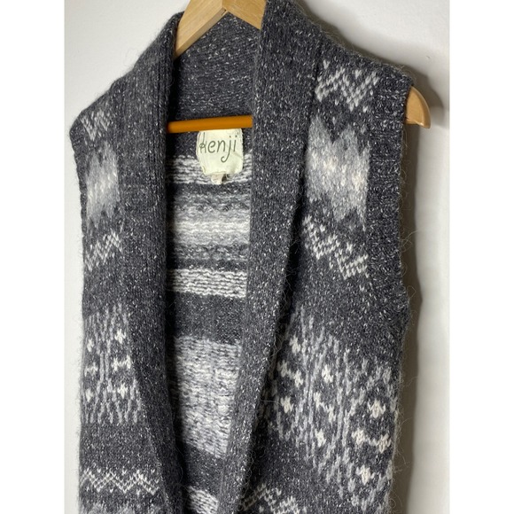 Kenji Women's Fair Isle Knit Long Vest Cardigan Shawl Collar Multi Gray Size L - Picture 12 of 12